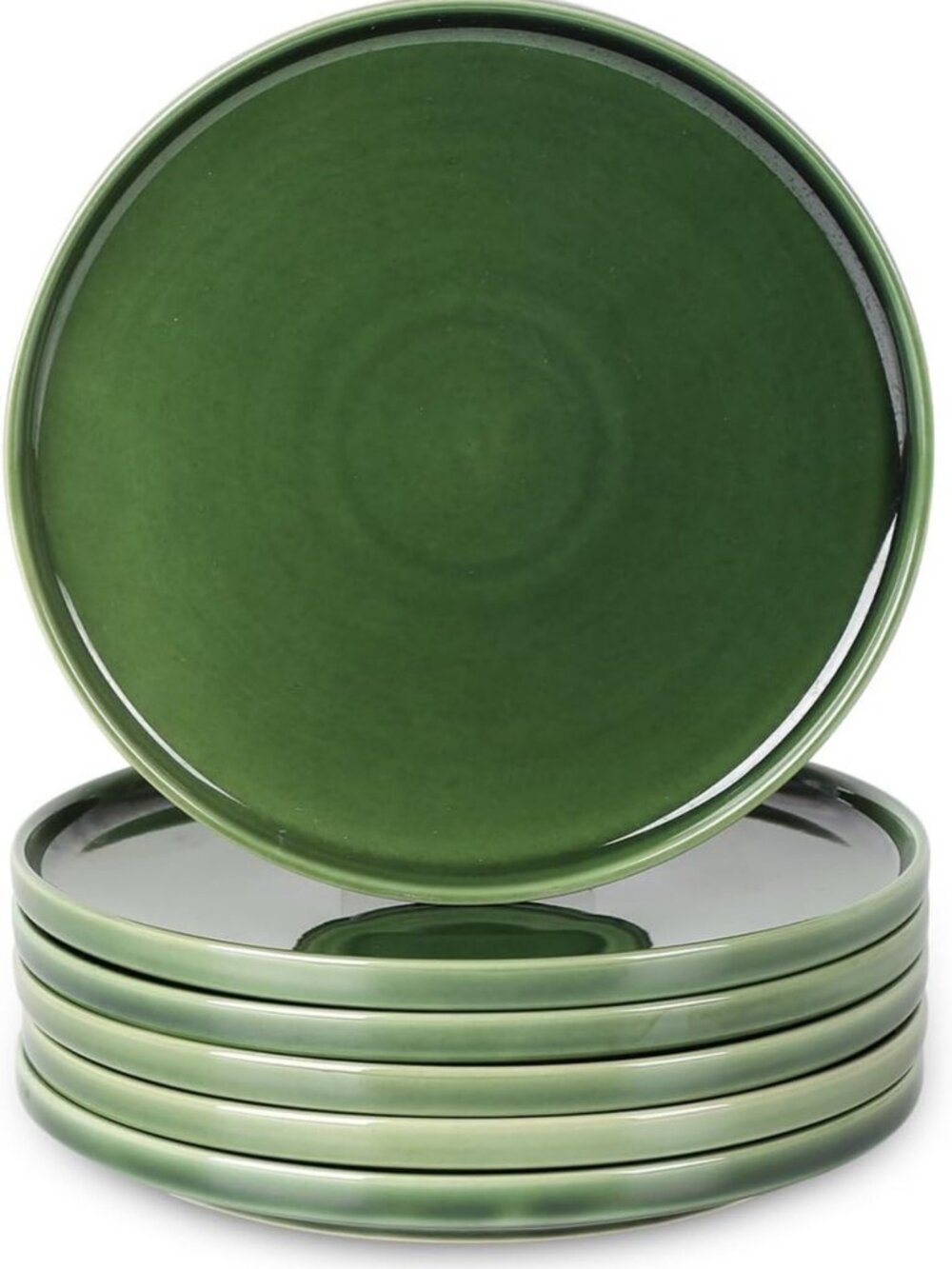 Set of 6 Green Ceramic Salad Plates - 8 Inch Porcelain Appetizer & Dessert